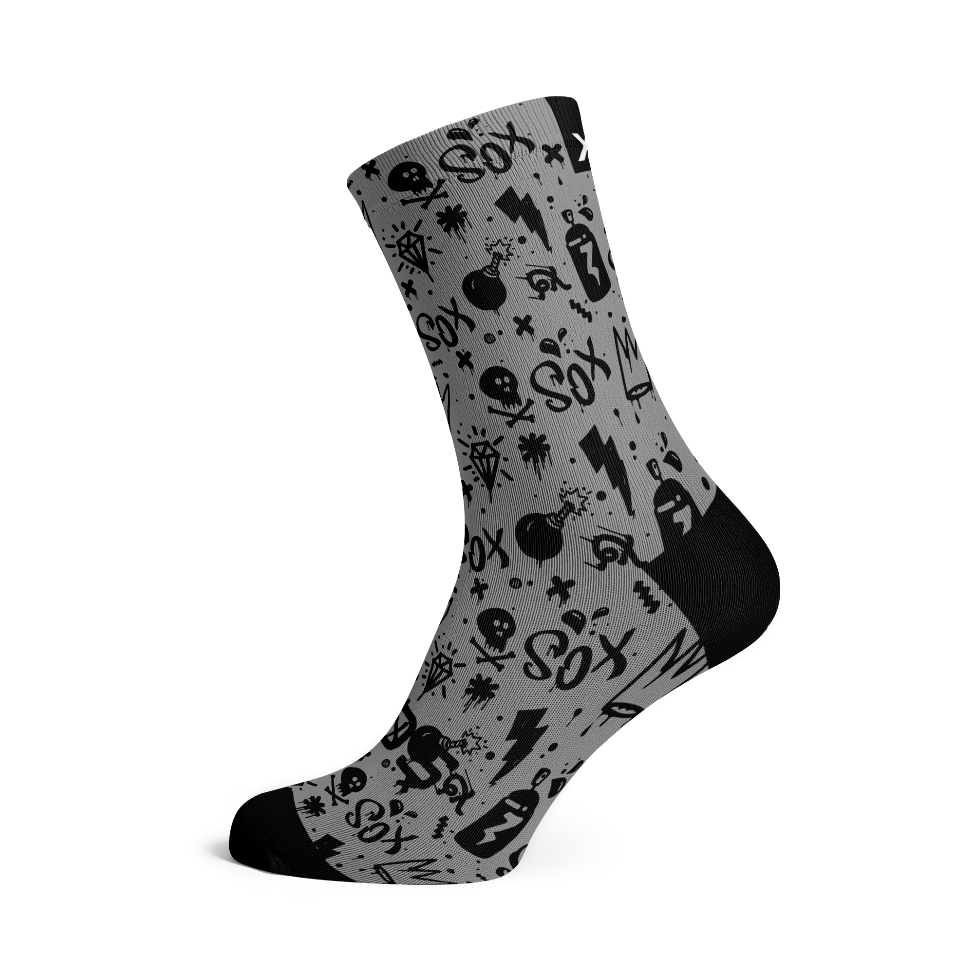 Doodle Grey Casual Crew Socks