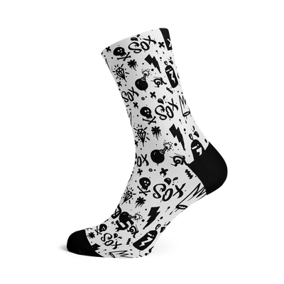 Doodle White Casual Crew Socks