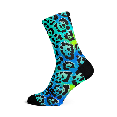 Electric Leopard Blue Casual Crew Socks