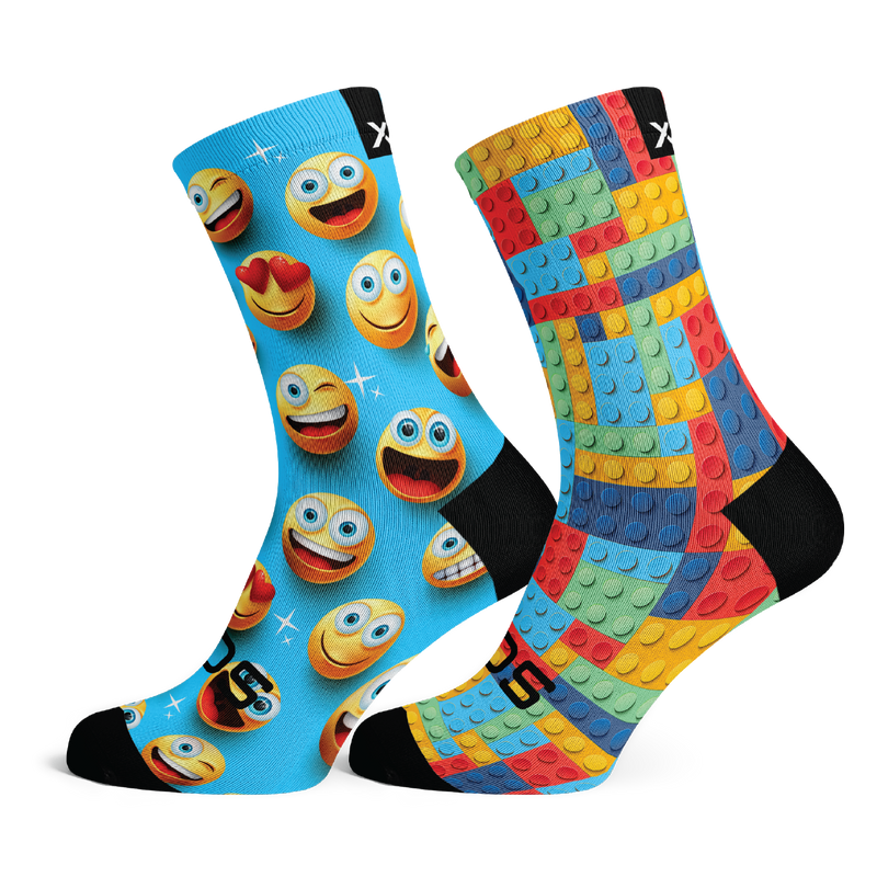 Emoji and Blocks Kids Crew Socks Combo