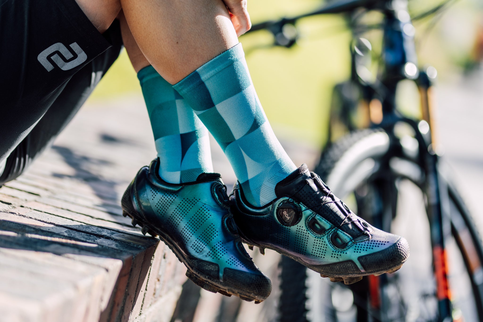 Solid Turquoise Casual Crew Socks