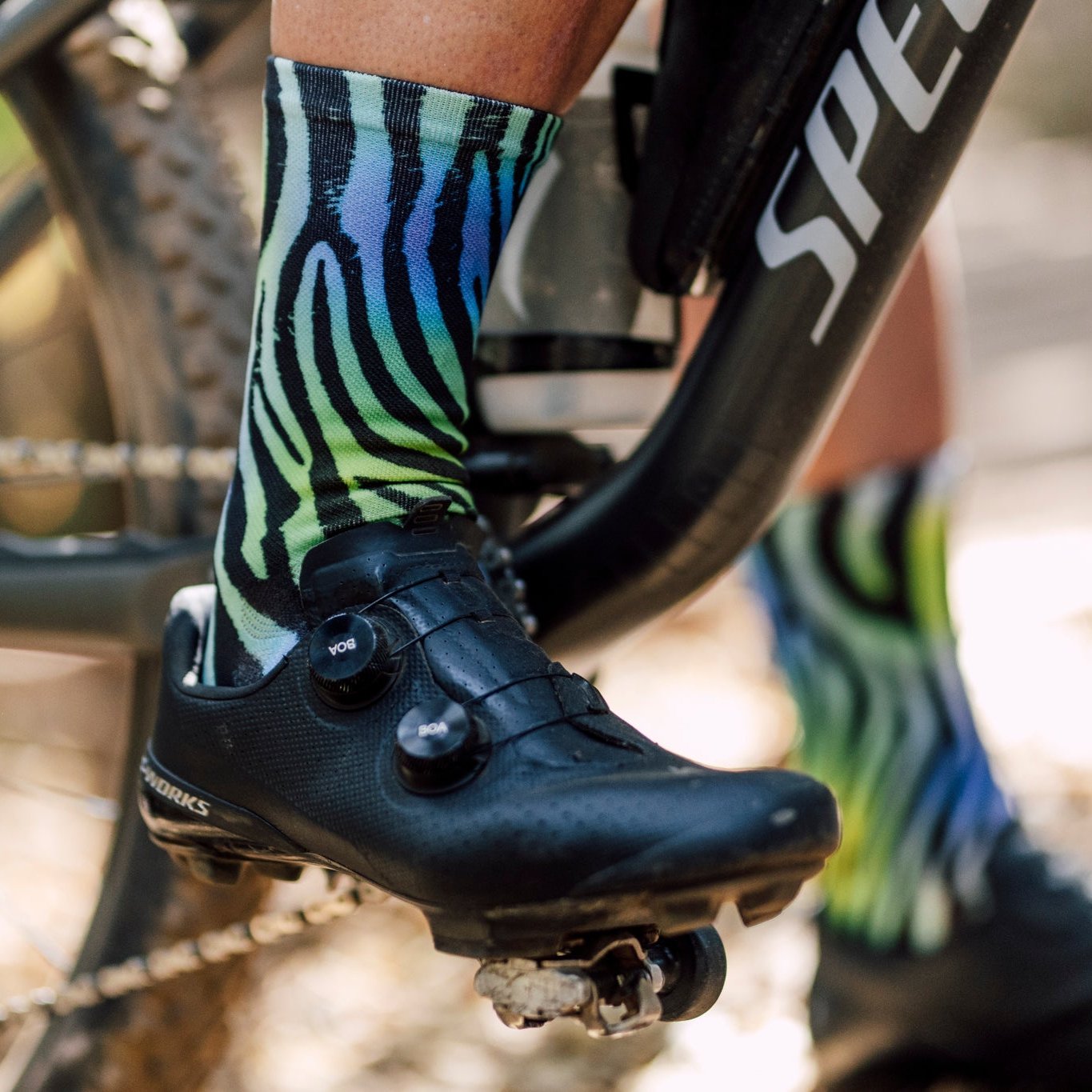 Electric Zebra Green Casual Crew Socks