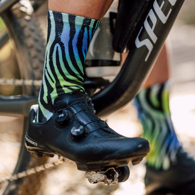 Electric Zebra Green Casual Crew Socks
