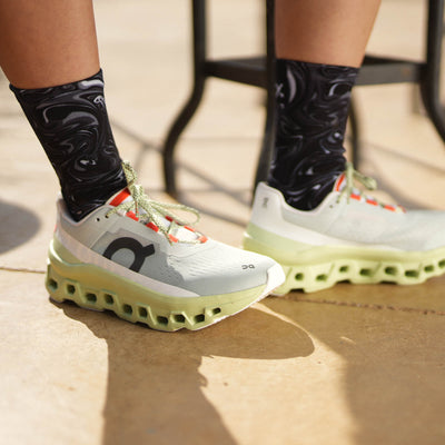 Marble Black Casual Crew Socks