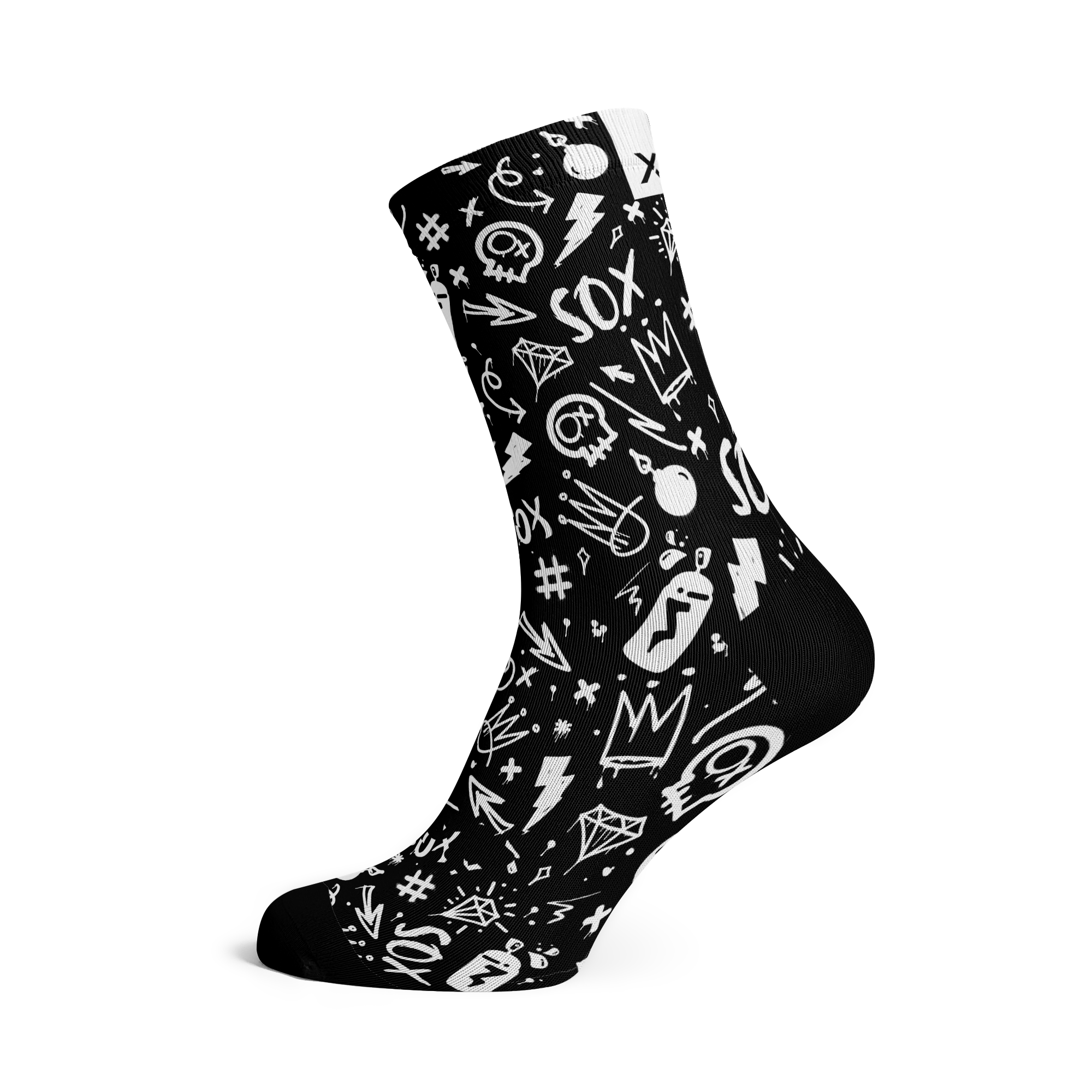 Doodle Black Casual Crew Socks